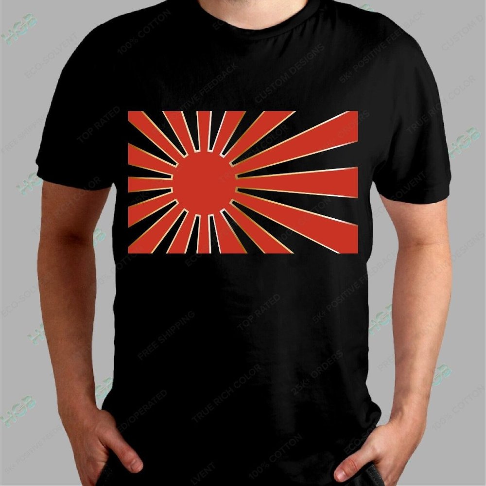 Rising Sun T-Shirt Men's Tee JDM Racing Red Gold Graphic Black Shirt